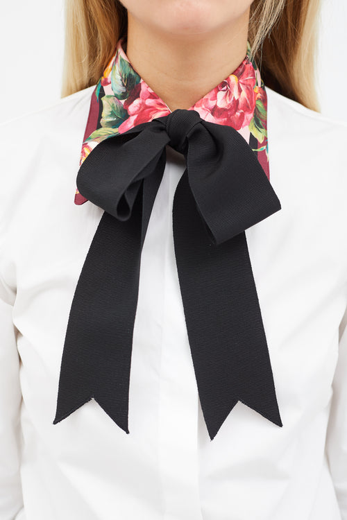 Dolce & Gabbana White & Multicolour Floral Tie Shirt
