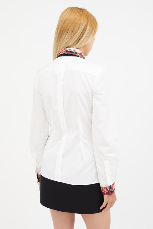 Dolce & Gabbana White & Multicolour Floral Tie Shirt