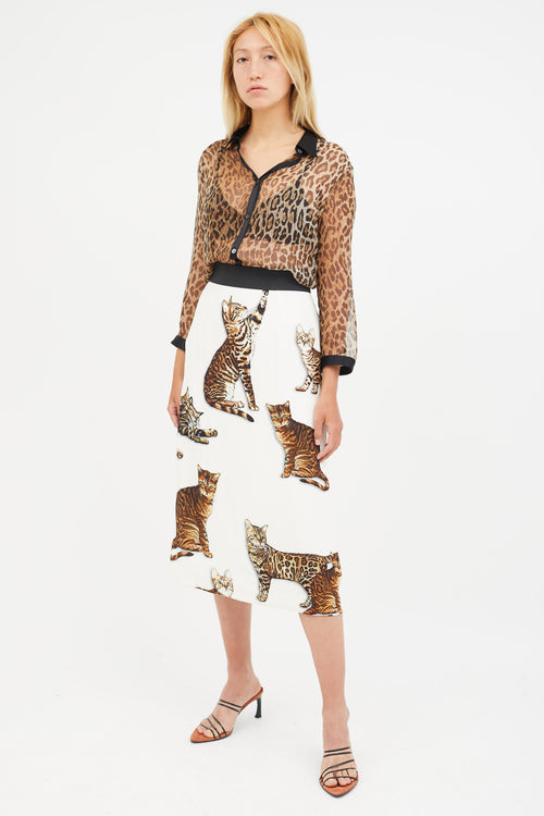 Dolce & Gabbana White & Multicolour Print Crepe Skirt