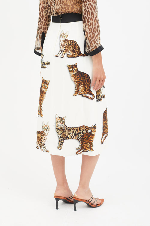 Dolce & Gabbana White & Multicolour Print Crepe Skirt