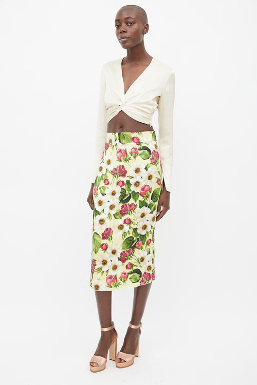 Dolce & Gabbana Yellow & Multicolour Floral Silk Skirt
