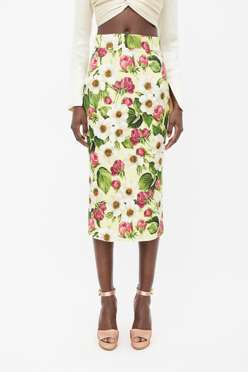 Dolce & Gabbana Yellow & Multicolour Floral Silk Skirt