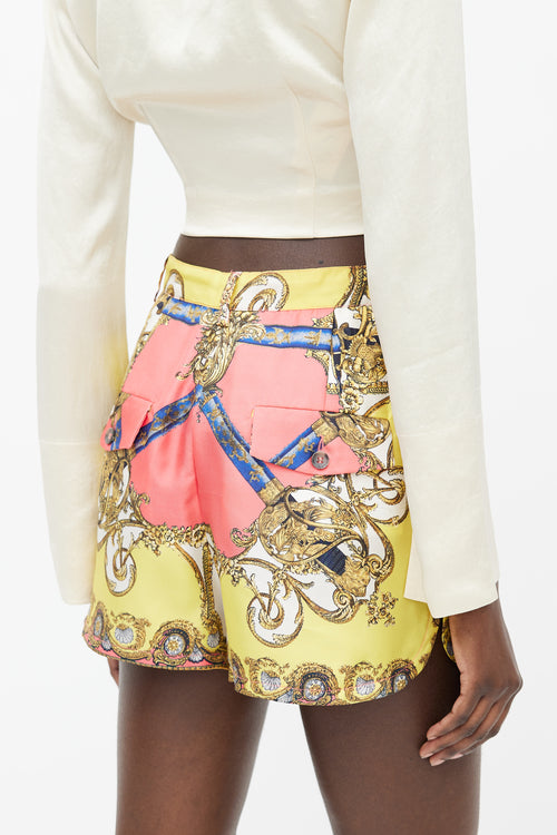 Dolce & Gabbana Yellow & Multicolour Silk Baroque Shorts