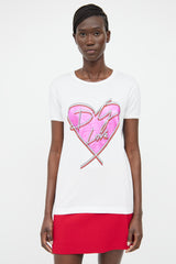 Dolce & Gabbana Pink & White With Love Short Sleeve Top