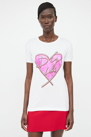 Dolce & Gabbana Pink & White With Love Short Sleeve Top
