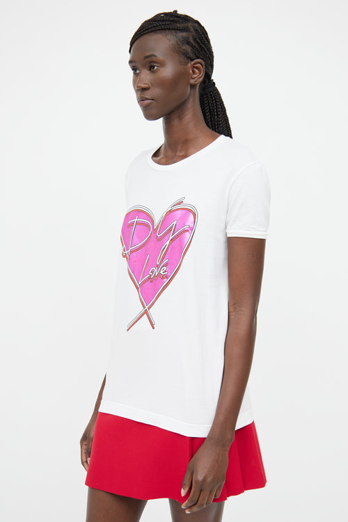Dolce & Gabbana Pink & White With Love Short Sleeve Top