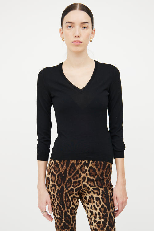 Dolce & Gabbana Black Wool Knit V Neck Top