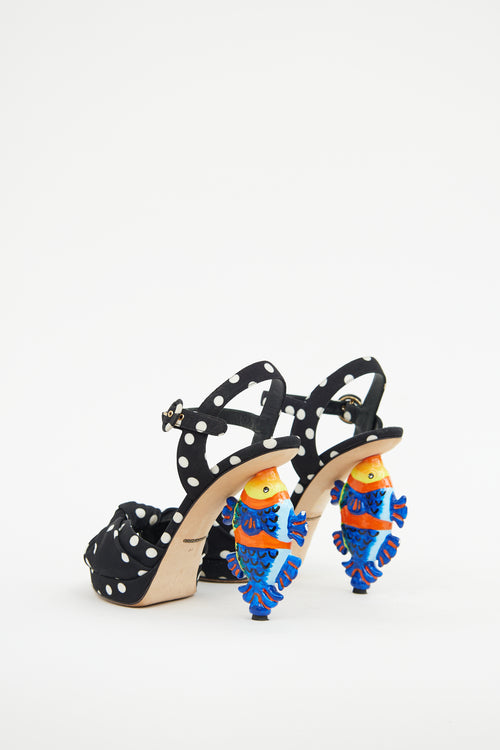 Dolce & Gabbana Black & Multi Tropical Polka Dot Heel