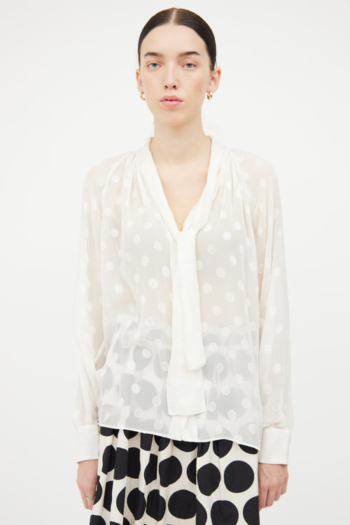 Dolce & Gabbana Cream Sheer Button Long Sleeve Top