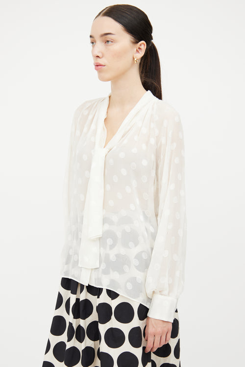 Dolce & Gabbana Cream Sheer Button Long Sleeve Top