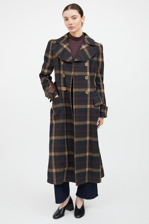 Dolce & Gabbana Grey & Brown Wool Plaid Double Breasted Coat