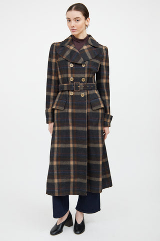 Dolce & Gabbana Grey & Brown Wool Plaid Double Breasted Coat