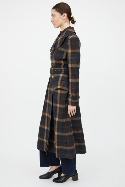 Dolce & Gabbana Grey & Brown Wool Plaid Double Breasted Coat