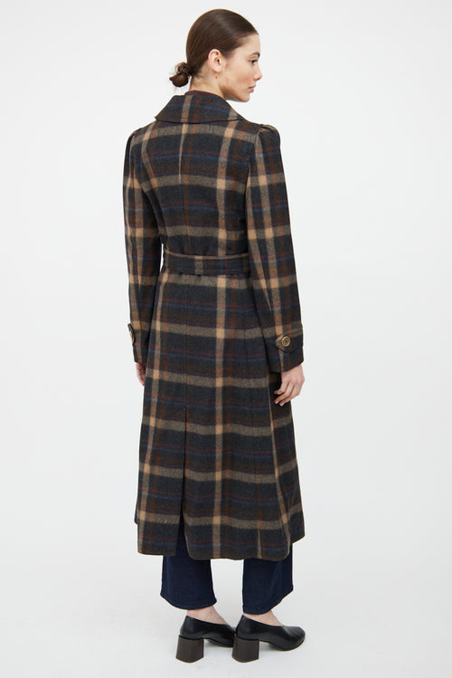 Dolce & Gabbana Grey & Brown Wool Plaid Double Breasted Coat