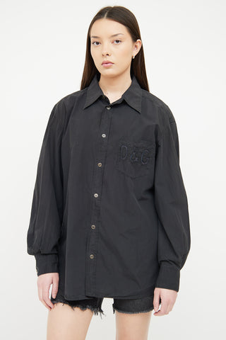 Dolce & Gabbana Black Embroidered Button Top