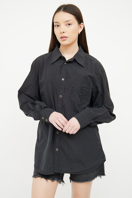 Dolce & Gabbana Black Embroidered Button Top