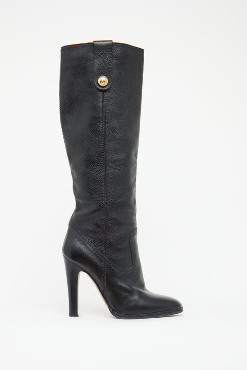 Dolce & Gabbana Black Leather Mid High High Heel Boot