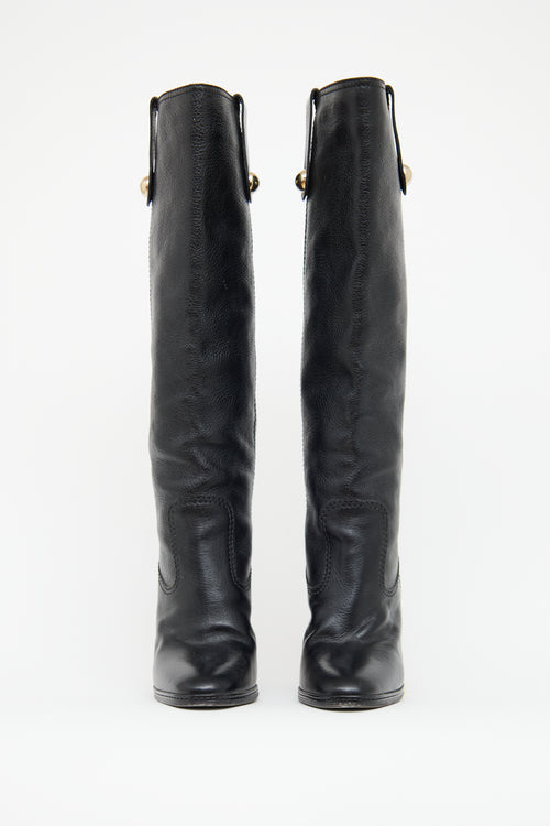 Dolce & Gabbana Black Leather Mid High High Heel Boot