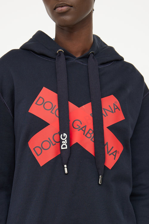 Dolce & Gabbana Navy & Red Logo Hoodie