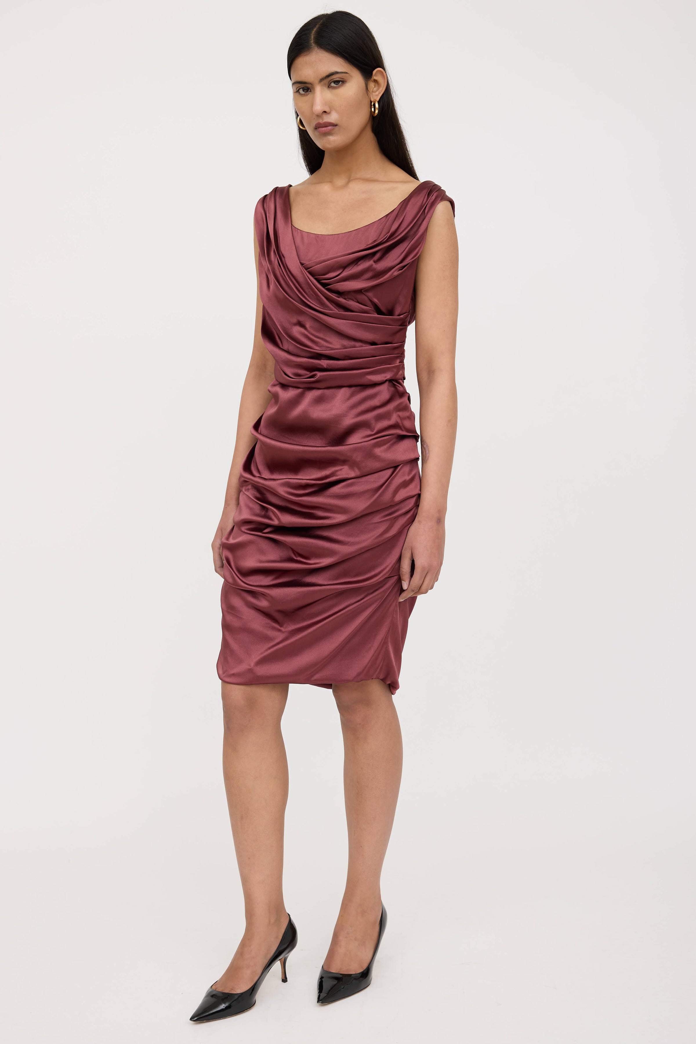 dolce and gabbana ruched midi dress Dolce & Gabbana // Silk Ruched Midi Dress – VSP Consignment