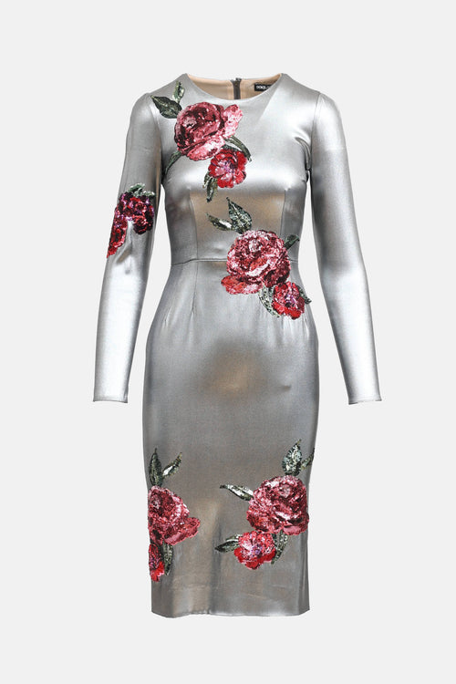 Dolce & Gabbana Silk Floral Sequin Dress