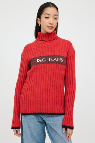 Dolce & Gabbana Red & White Knit Logo Turtleneck