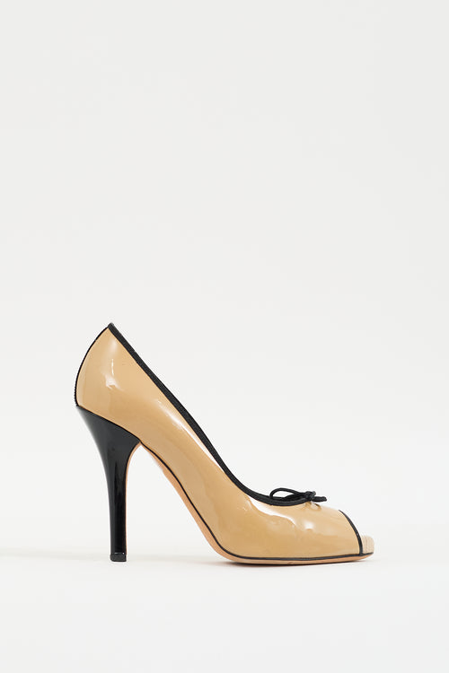 Dolce & Gabbana D&G Beige & Black Patent Peep Toe Pump