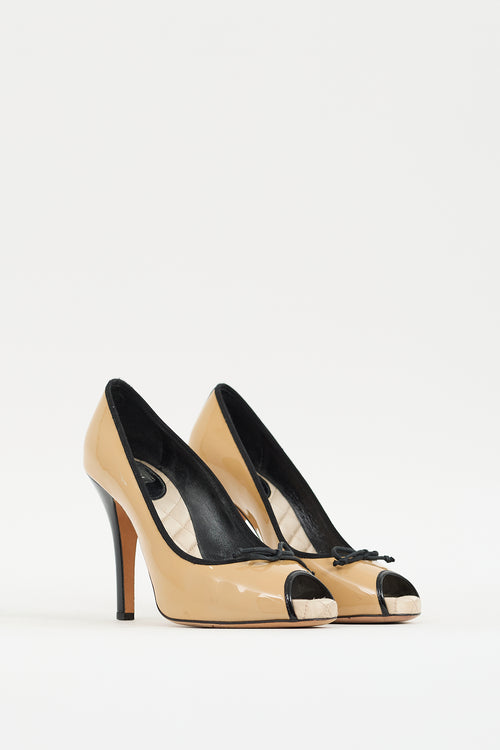 Dolce & Gabbana D&G Beige & Black Patent Peep Toe Pump