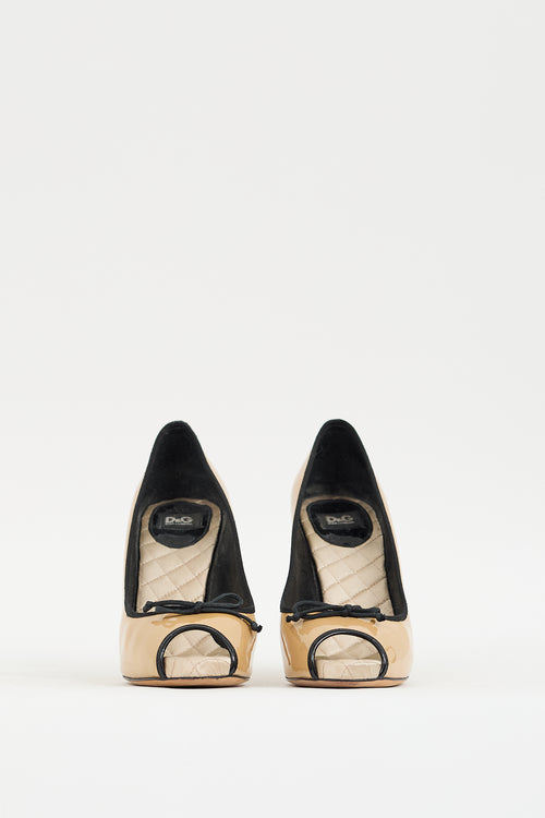 Dolce & Gabbana D&G Beige & Black Patent Peep Toe Pump