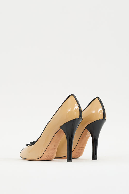 Dolce & Gabbana D&G Beige & Black Patent Peep Toe Pump