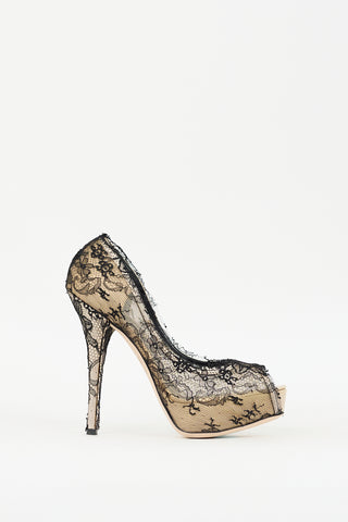 Dolce & Gabbana Black & Cream Lace Platform Pump