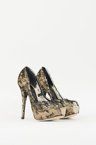 Dolce & Gabbana Black & Cream Lace Platform Pump