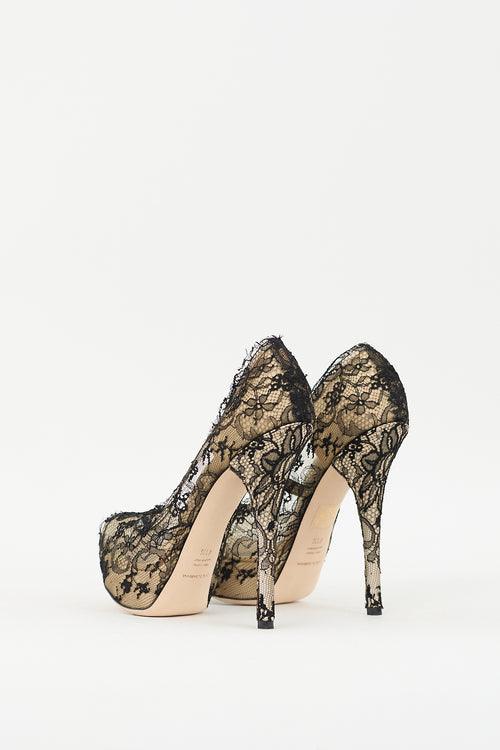 Dolce & Gabbana Black & Cream Lace Platform Pump