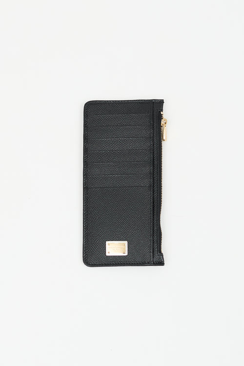 Dolce & Gabbana Black Leather Logo Plaque Zipped Wallet