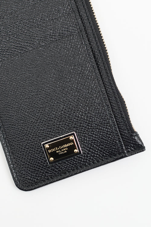 Dolce & Gabbana Black Leather Logo Plaque Zipped Wallet