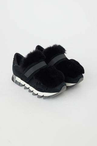 Dolce & Gabbana Black Mesh & Fur Sneaker