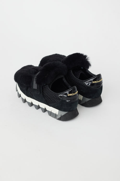 Dolce & Gabbana Black Mesh & Fur Sneaker