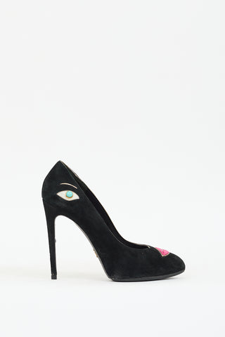 Dolce & Gabbana Black & Multi Suede Embellished Face Pump