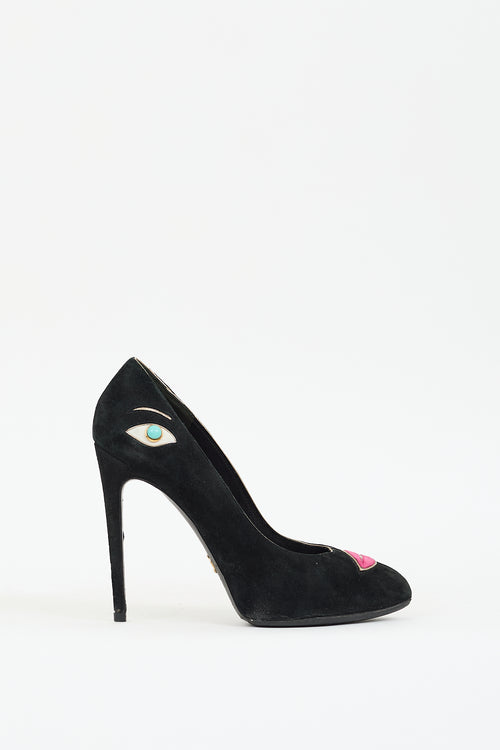 Dolce & Gabbana Black & Multi Suede Embellished Face Pump