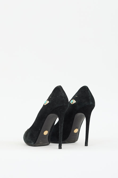 Dolce & Gabbana Black & Multi Suede Embellished Face Pump