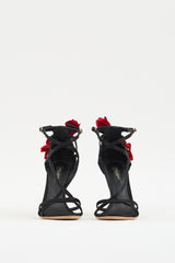 Dolce & Gabbana Black & Multicolour Strappy Flower Applique Heel
