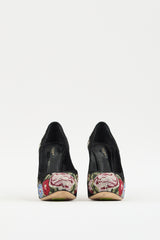 Dolce & Gabbana Black & Multi Suede Floral Heel