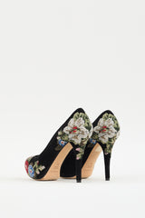Dolce & Gabbana Black & Multi Suede Floral Heel