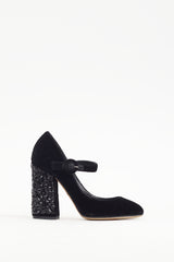 Dolce & Gabbana Black Velvet Crystal Embellished Mary Jane Heel