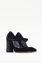 Dolce & Gabbana Black Velvet Crystal Embellished Mary Jane Heel