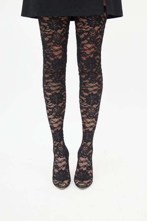 Dolce & Gabbana Black Lace Knee High Boot
