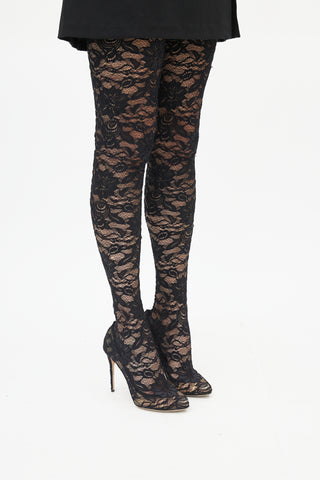 Dolce & Gabbana Black Lace Knee High Boot