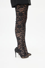 Dolce & Gabbana Black Lace Knee High Boot