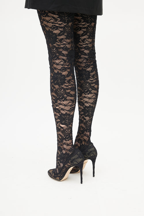 Dolce & Gabbana Black Lace Knee High Boot