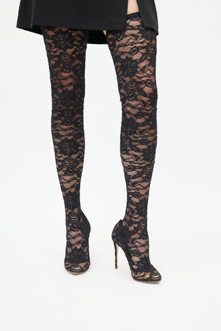 Dolce & Gabbana Black Lace Knee High Boot